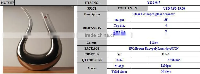 China Supplier Home Decor Portable Glass Wine Carafe