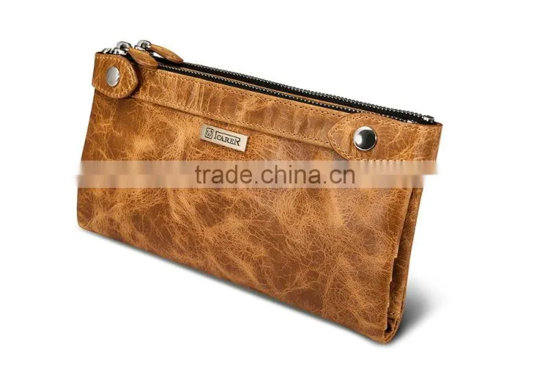 Icarer Luxury Classical zipper Real Leather Handbag Wallet with Card Slot MT-5592