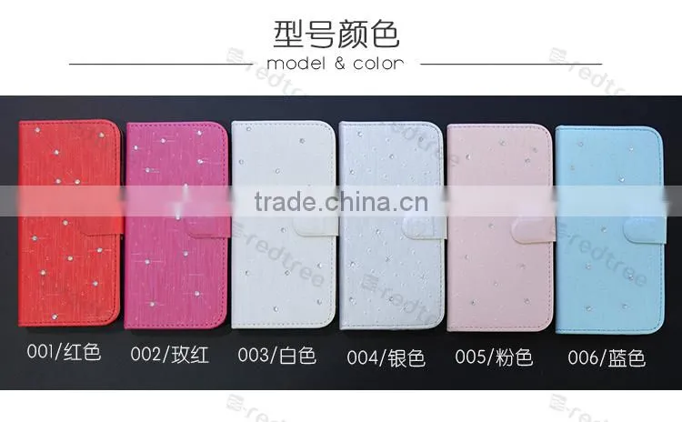 Luxury Wallet diamond leather mobile phone back cover with printing for Motorola g3