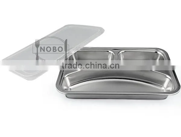Metal 201 Stianless steel 3 compartment Bulk Dinner Food Tray