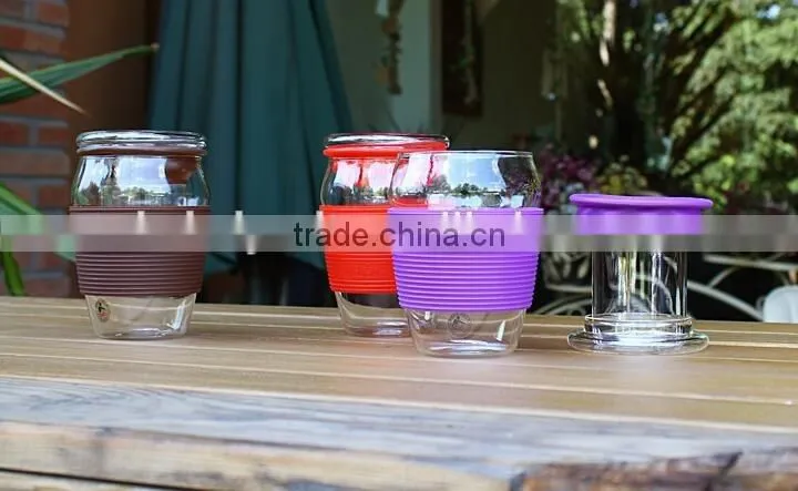 Heat resistant glass cups with silicon rubber case for personal use