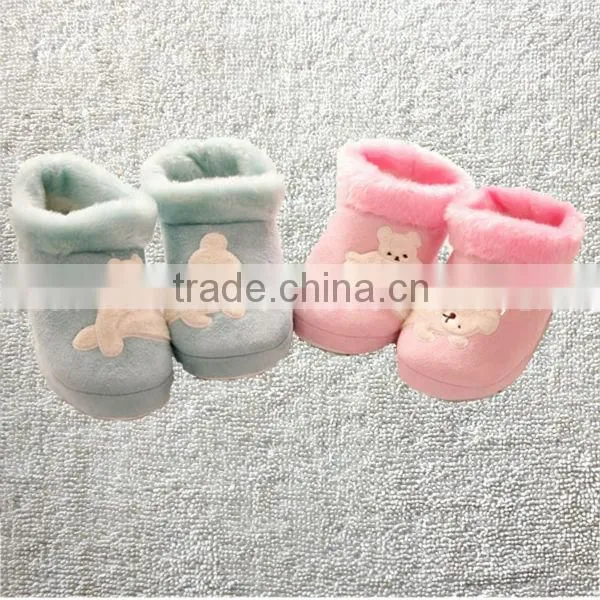 Winter thermal cotton-padded waterproof anti-slip soles slippers,home floor blue microsuede with mouse embroidery children boots