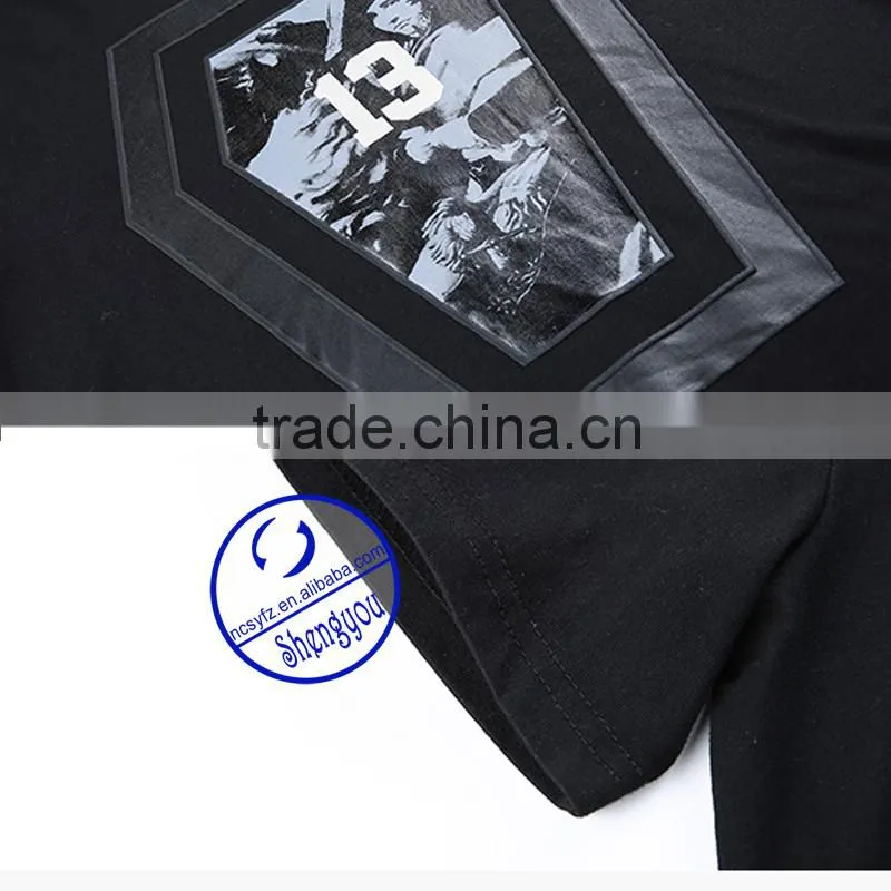 Wholesale printed cotton custom mens t-shirt with side zip