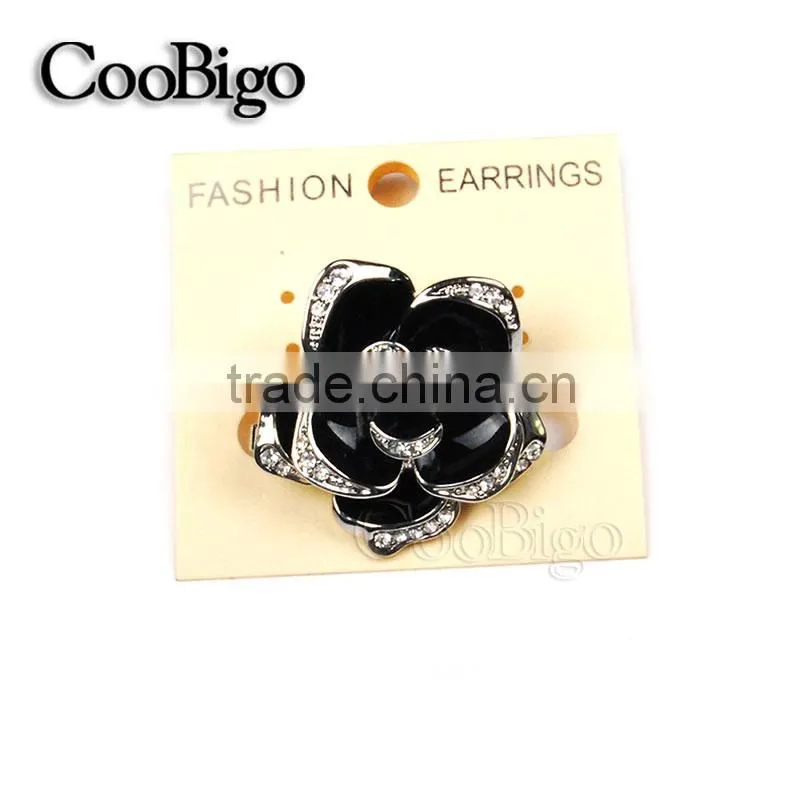Fashion Jewelry Black Flower Rhinestone Brooches Pin Women Gift Dresses Hijab Scarf Apparel Accessories