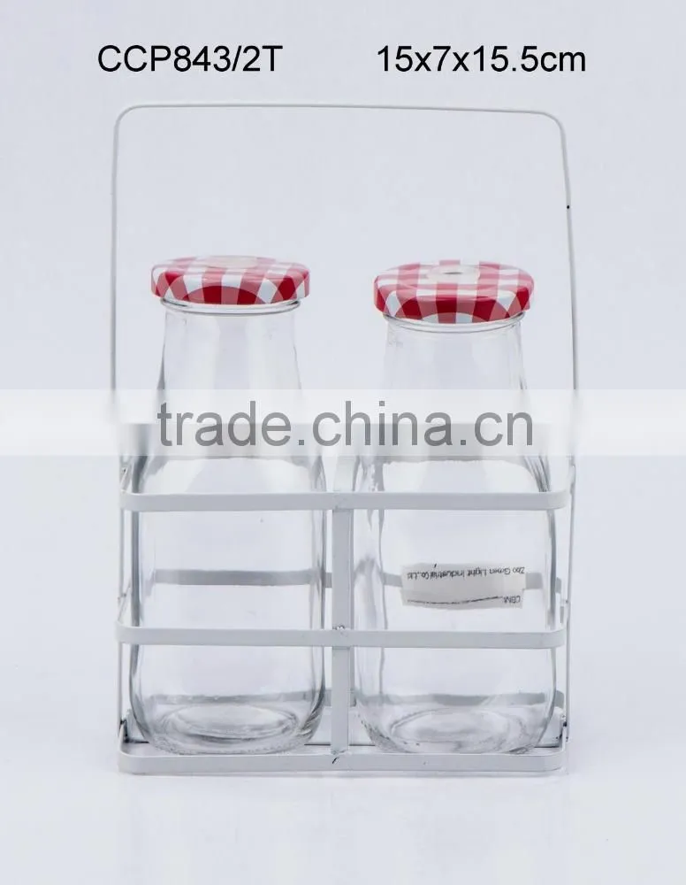 Glass bottle with straw with metal rack(CCP843/6T)