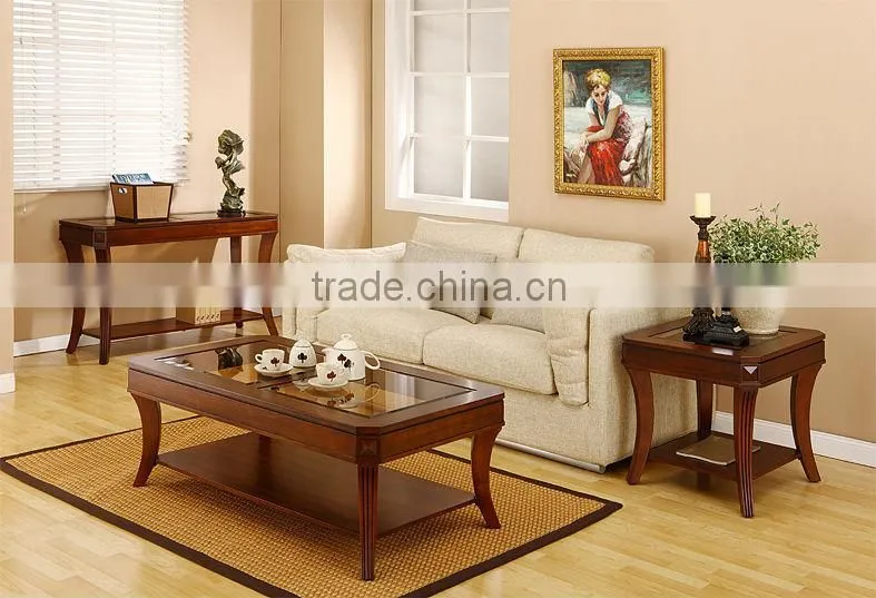 CF30030 Wooden Coffee Table End Sofa Console Table and Wooden Table with glass top