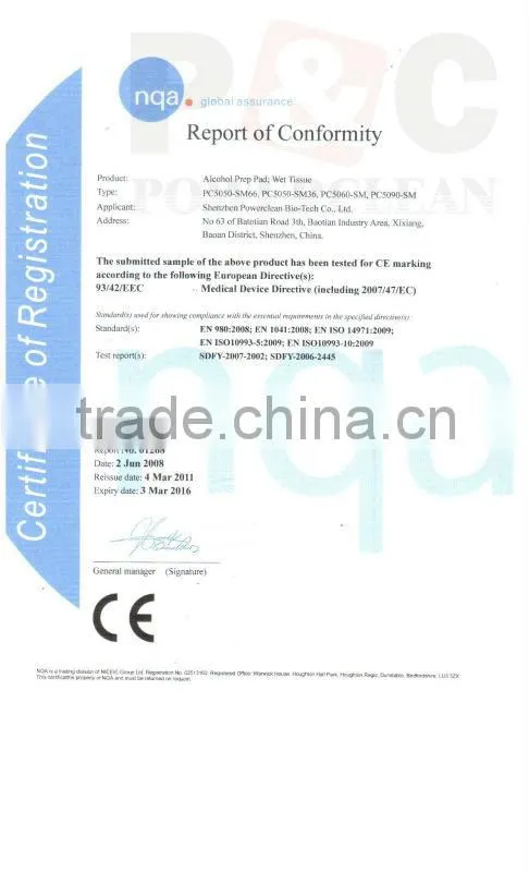 Medical Alcohol Pad/BZK Wipe/Disinfecting Cleaning Wipe