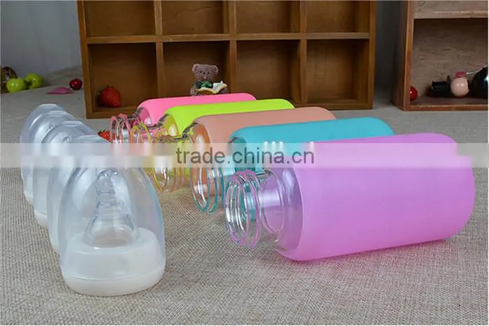 High quality cute baby feeding bottle,food grade BPA free baby feeding bottle,silicone glass milk bottle for baby feeding