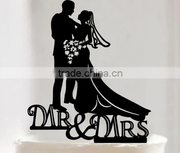 Personalized Mr And Mrs Groom & Bride Silhouette Rustic Wedding Cake Topper Gift