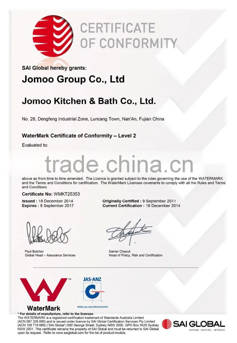 JOMOO new WaterMark certificationThree-function chrome finished shower set with hose, wall bracket