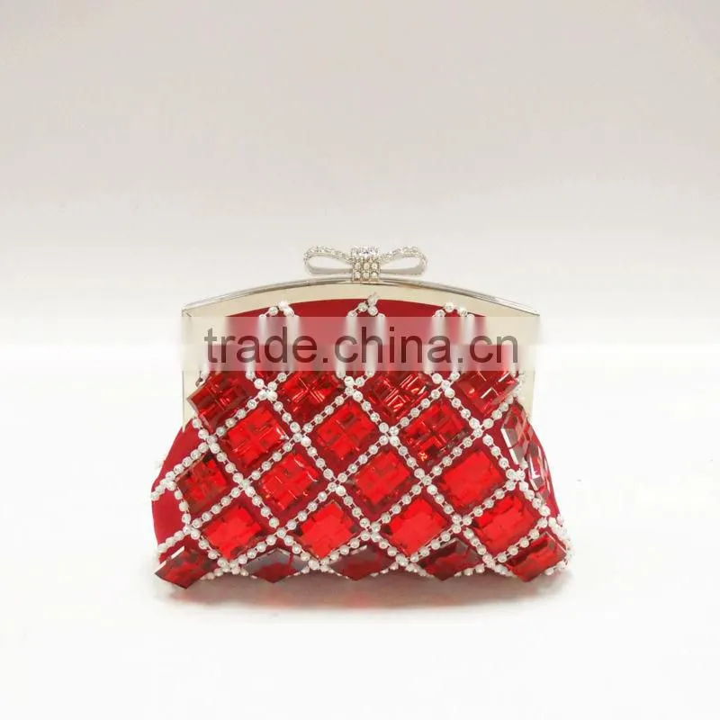BOW FRAME DIAMOND OVERALL EVENING BAG