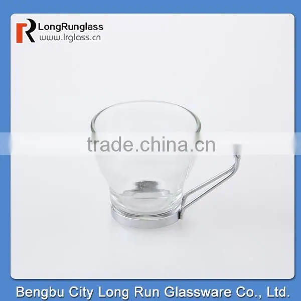 LongRun anhui home use round bottom transparent tea cups with stainless steel handle