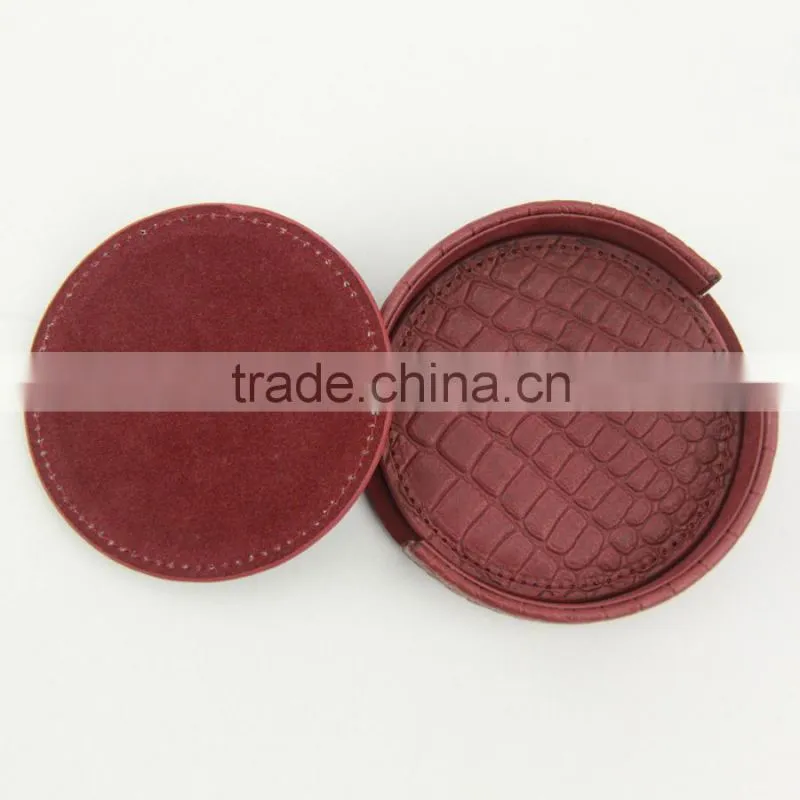 Red crocodile PU leather round cup coasters