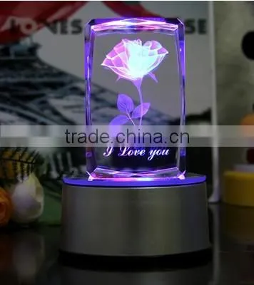 3D Laser Engraved Crystal Cube with light base