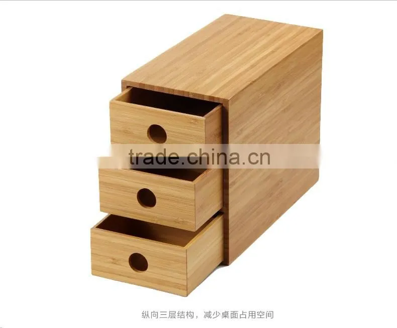 2015 Economic Fashion Custom Wood Box 3 Layers Drawer Bamboo Storage Box