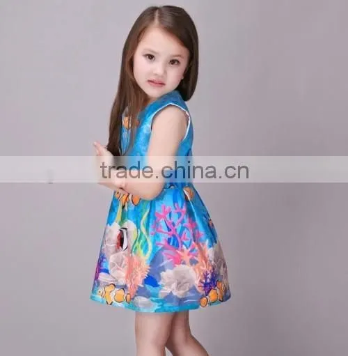 2016 sea world pattern kids dresses for girls 2016 summer sleeveless cheap kids girls evening dresses