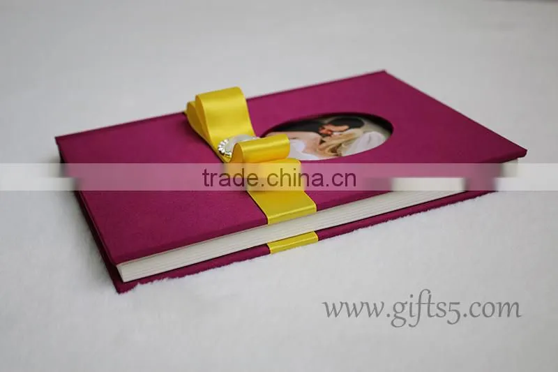 Elegant red violet Silk Covor Wedding Guest Book with you own photo