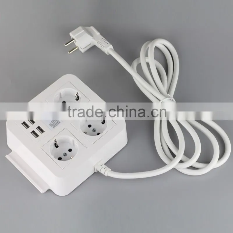 Home/Office extension socket with Surge Protector 4 outlet Desk Schuko Plug With Surge Protection 4 ft Long Extension Cord 4 USB
