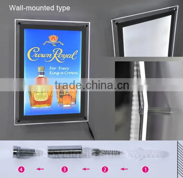 New Crystal Ultra Slim Acrylic LED Light Box, Photo Display, Slimline Sign Size A1