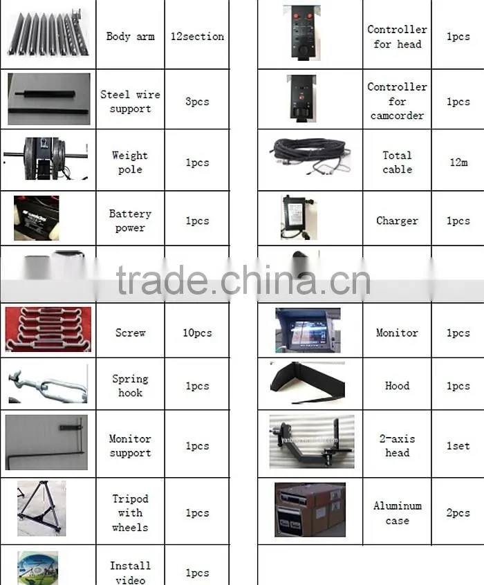 Professional 12m 2-axis motorized dutch head crane video camera jimmy jib crane
