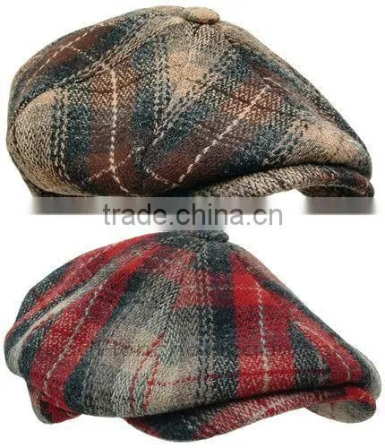 Blank Plaid Beret Cap with custom embroidery