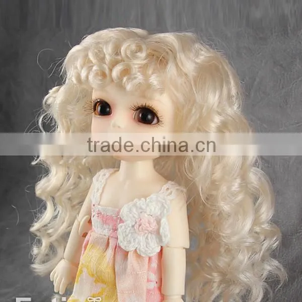 new arrival long spring curly blonde bjd/blythe doll wig with curly bangs