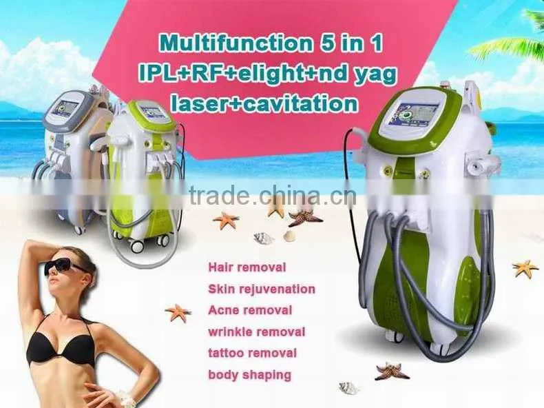 large promotion !hotest 5in1 Elight+Ipl+RF+laser+cavitation beauty salon equipment