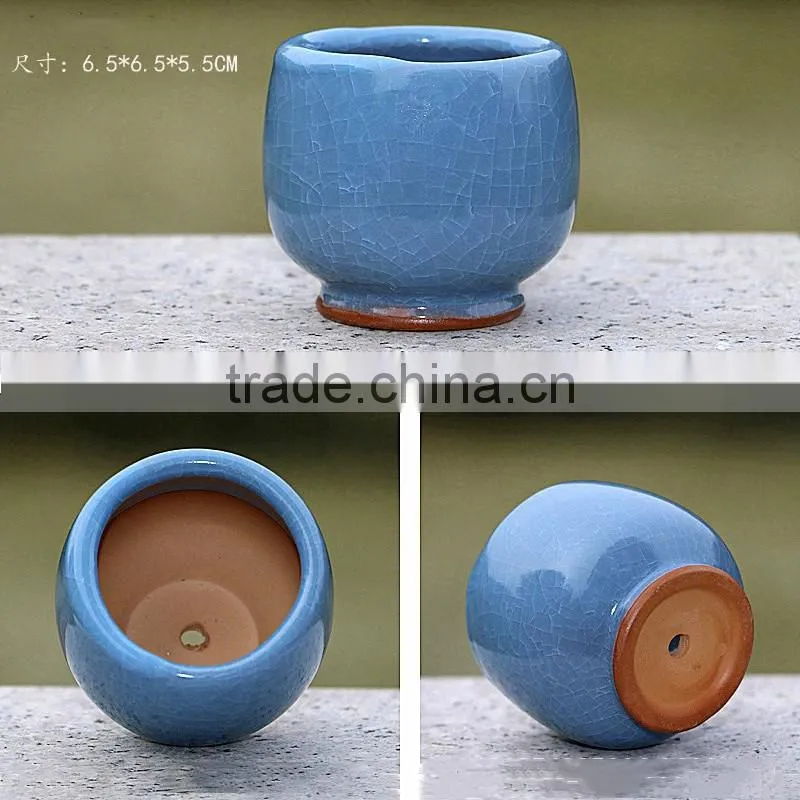 Whosale colorful mini cracked ceramic flower pots with hole