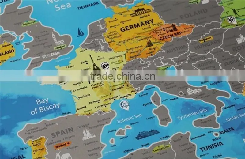 Detailed Europe Map with Scratch off Stickers Large Size Tube Packaging