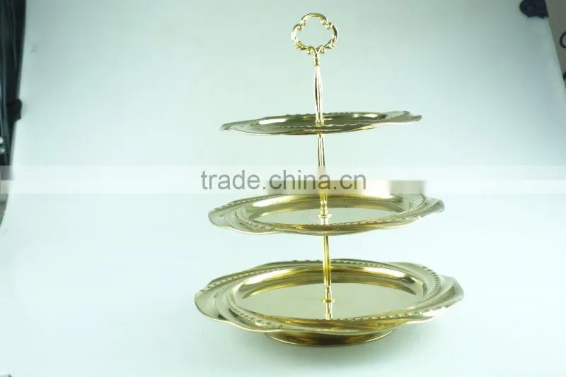 stainless steel three layer metal fruits plate leaf decoration and clourful