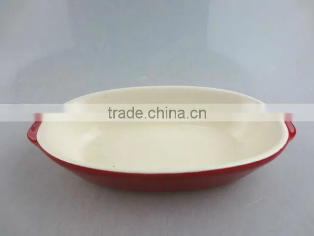 red-glazed ceramic oval tableware