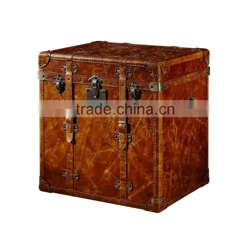 vintage Brazil imported top grain genuine leather retro trunk for torage function