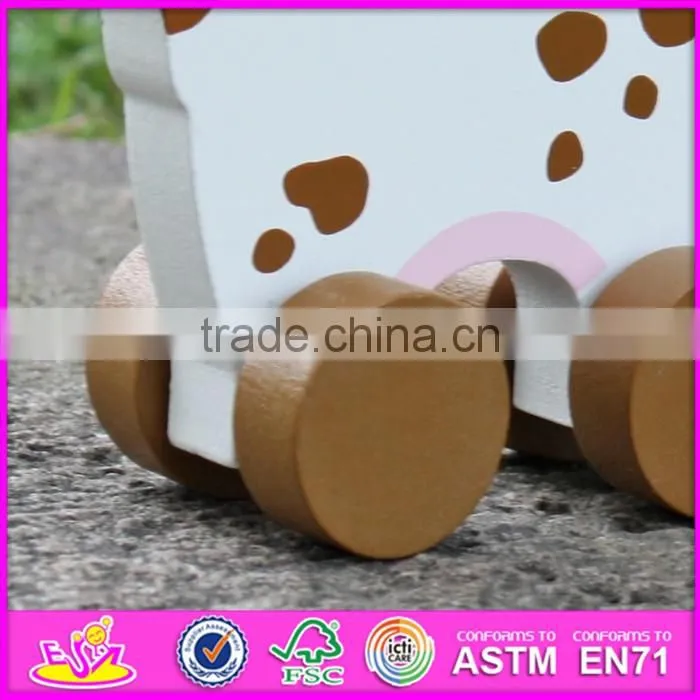 2017 New products kids animal car toy wooden cow toy W04A322