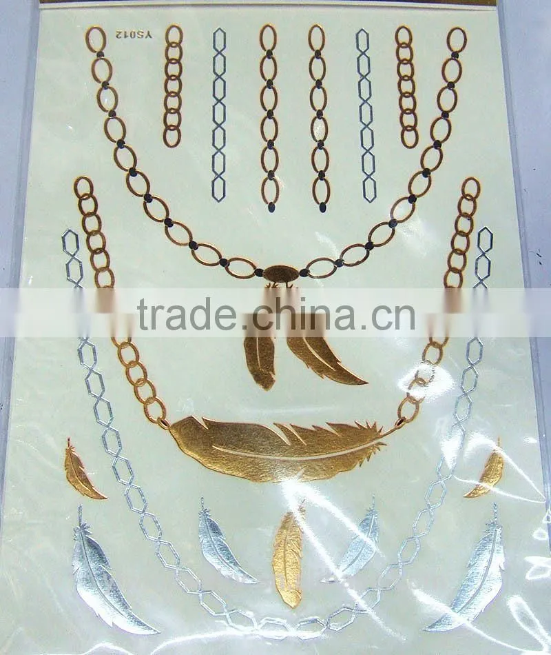 T001-038 Women Beauty And Personal Care Body Art Tattoo Sexy Glitter Necklace Gold Leaf Tattoo Sticker