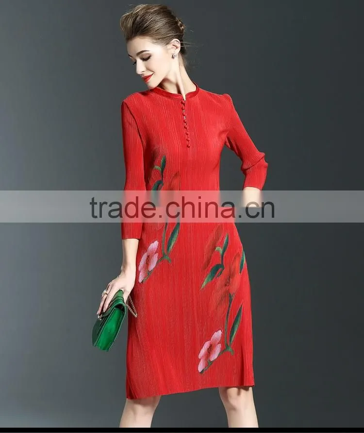Vintage chinese national stand collar women dresses 2017