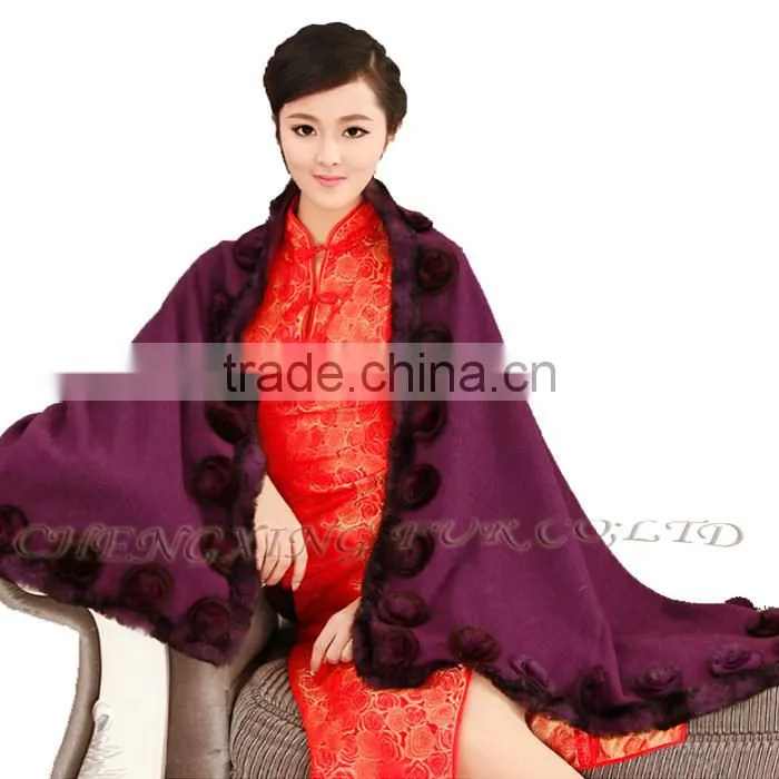 CX-B-P-40C Women Fashion Cashmere Pashmina Shawl With Fur