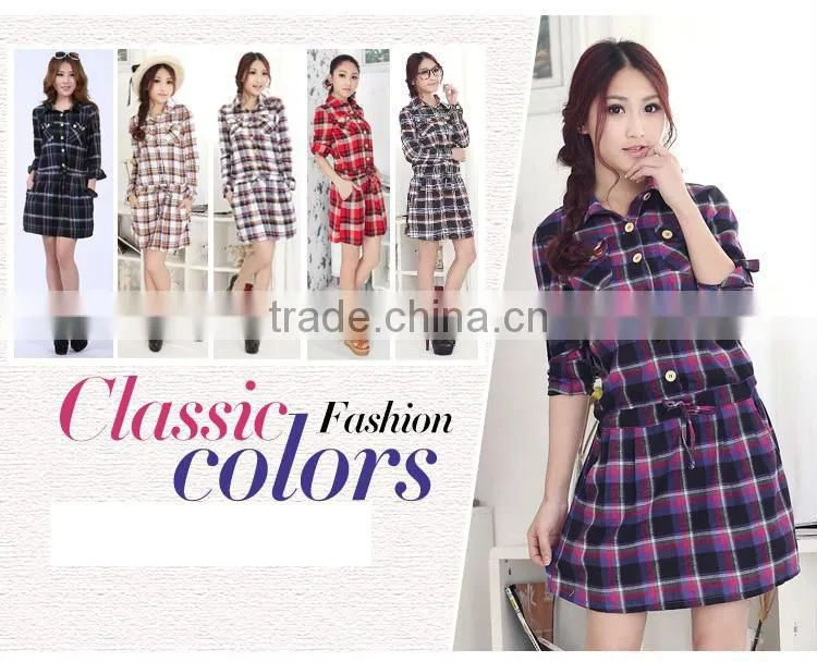Womens easy Black purple check long sleeve dress with two chest pockets and button up