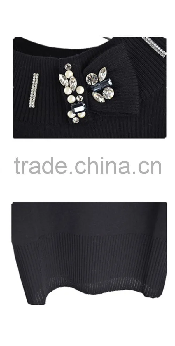 Fine knitting beading round neck chinese brand casual long dresses