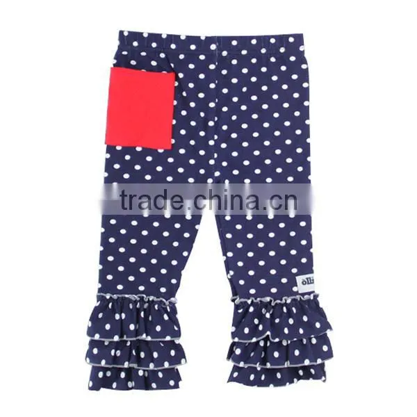 Wholesale boutique girls triple ruffle pants girls polka dot leggings with pocket