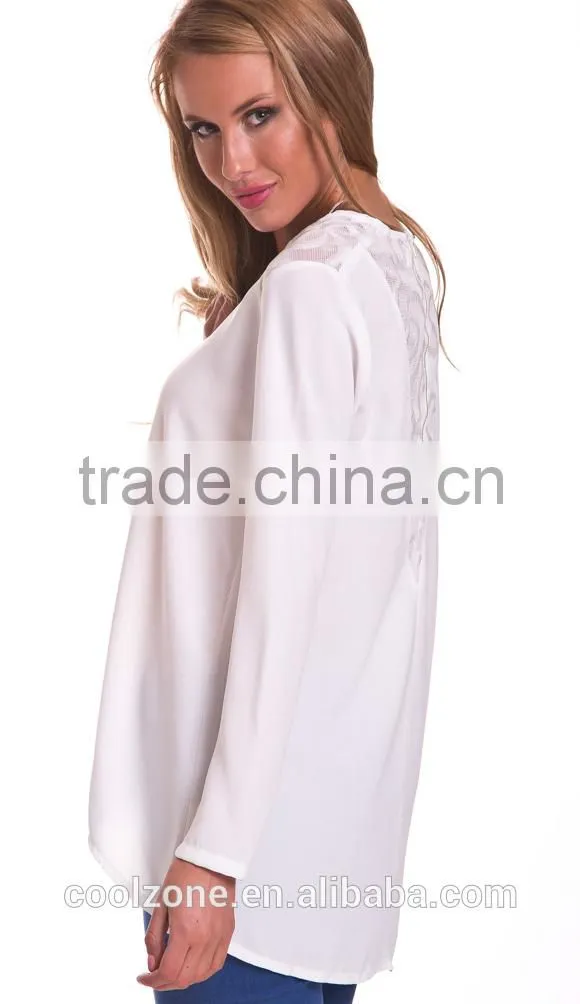 100%Polyester long sleeve woman blouse 2015,women tank tops in white