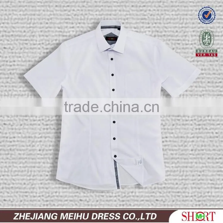 2017 latest white short sleeve contrast color 100% cotton slim fit men shirt
