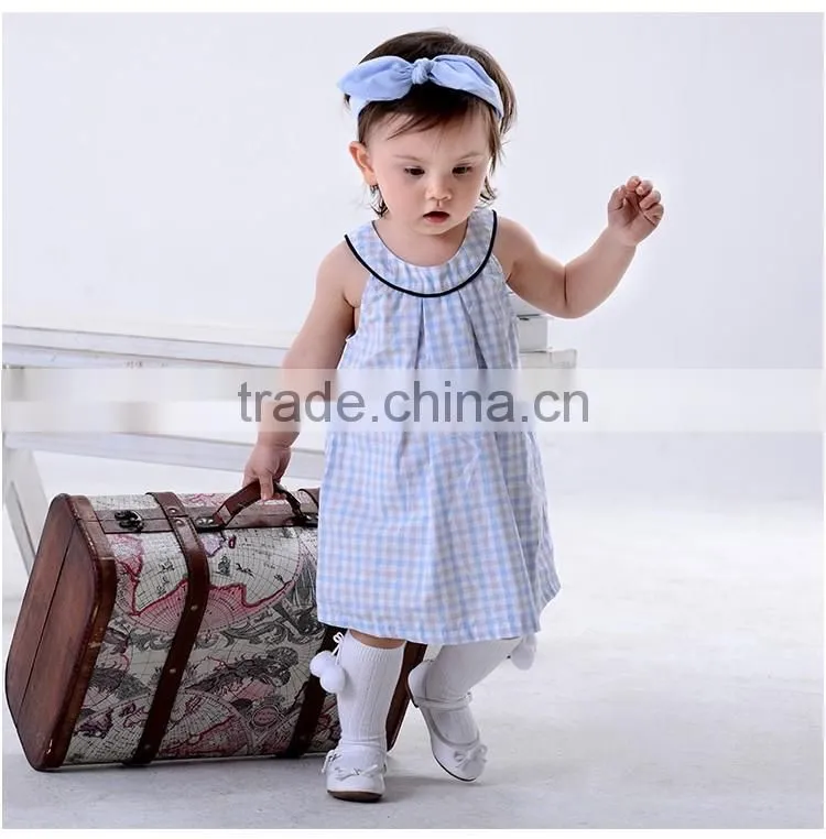 Latest new model kid dress high fashion round neck girl plaid dress