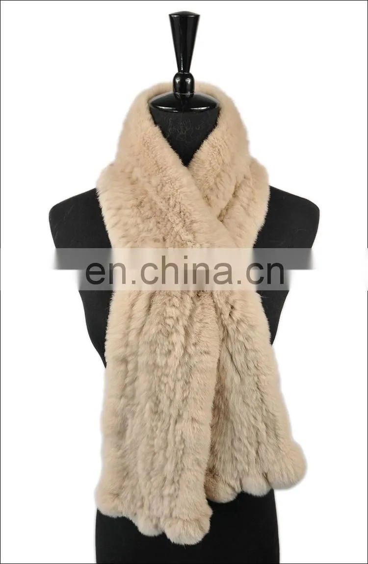2016 Wholesale cheap good material real rex rabbit fur knitted promotional scarf / handmade scarf