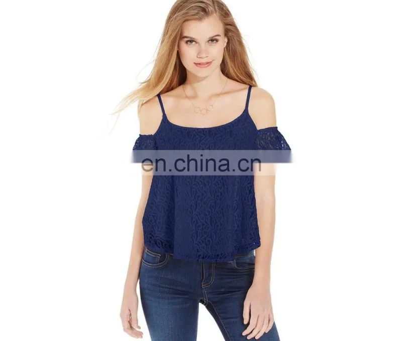 Special stylish OEM service strap lace crochet off shoulder women tank top