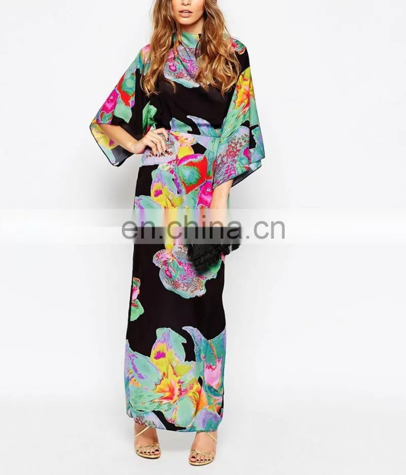 Top sell high quality floral printed kaftan dress