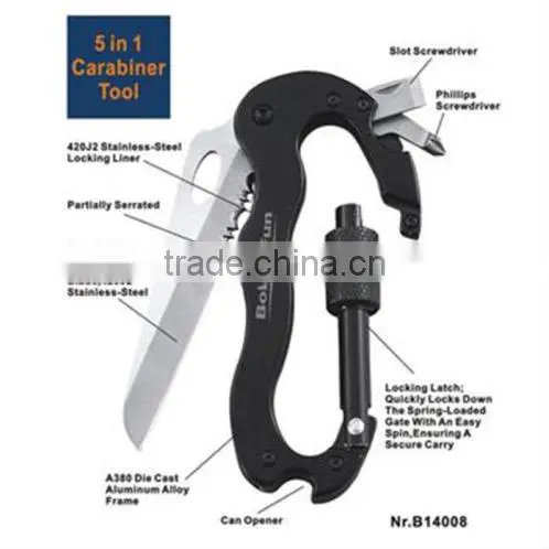 Multi Function Hiking Survival Rock Climbing Gear Knife Carabiner Tool