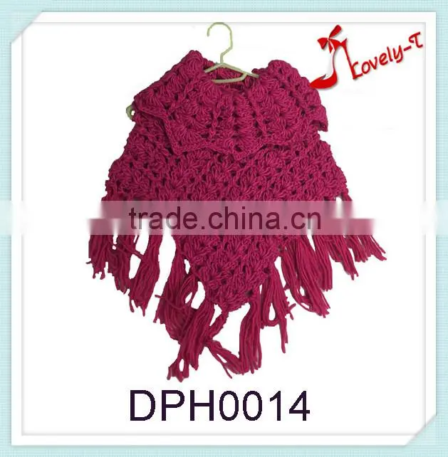wholesale big collar hand knitting baby girls winter warm fashion acrylic poncho shawl with tassels