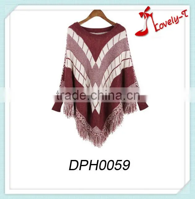 color combination hot sale knit lady cashmere crochet poncho sweater