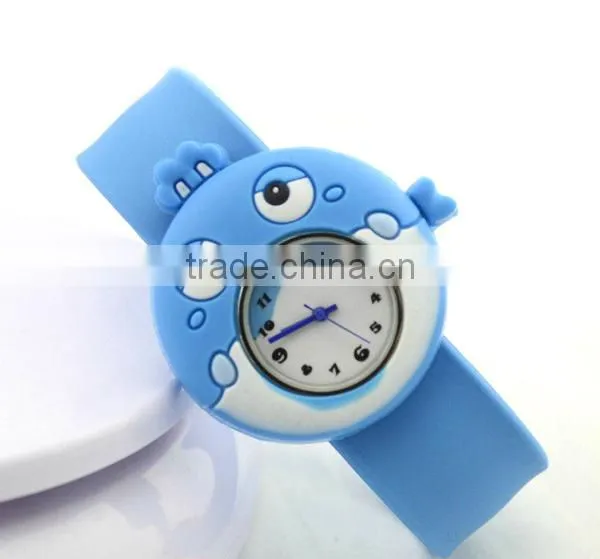 Cute fish slap watch with glass face quartz movt silicone strap for child