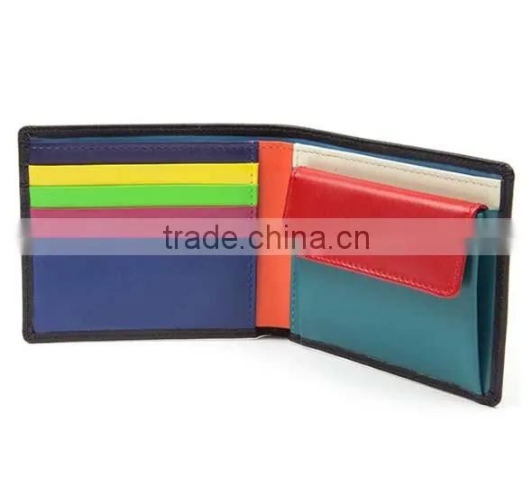 Top quality multi-colour genuine leather coin wallet Men's soft calf leather wallet